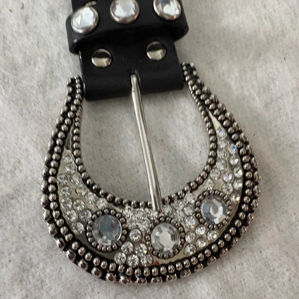Black Studded Belt with Silver AccentsFits 30”-34” waist - Picture 2 of 3